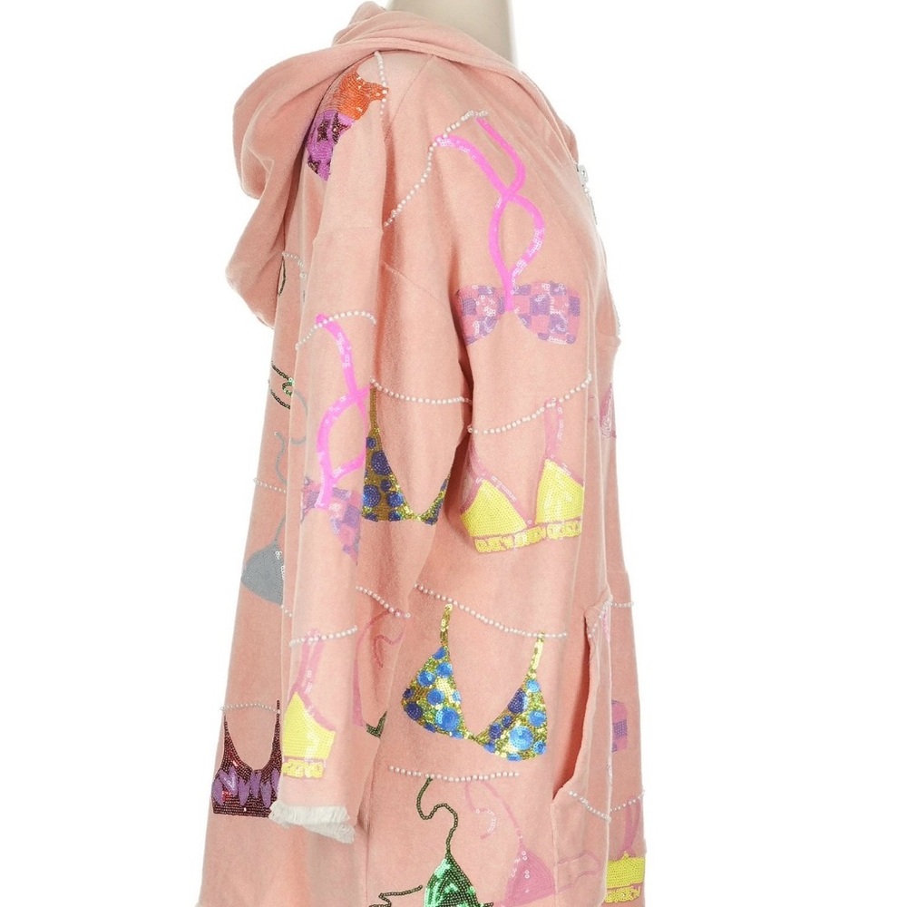 !!SOLD!! NWT QUEEN OF SPARKLES Peach Hood Swimsuit Coverup Poncho Terry - Picture 3 of 5